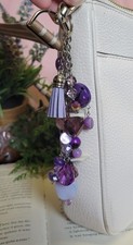 Upcycled Beaded Keychain With Purple Tassel Glass Acrylic Bead Chain Multi-Cha