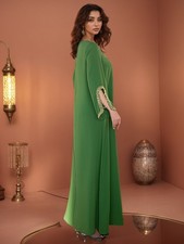 Rhinestone Long Dress Maxi Robe Abaya Muslim Women Dubai Modest Kaftan Prom Gown