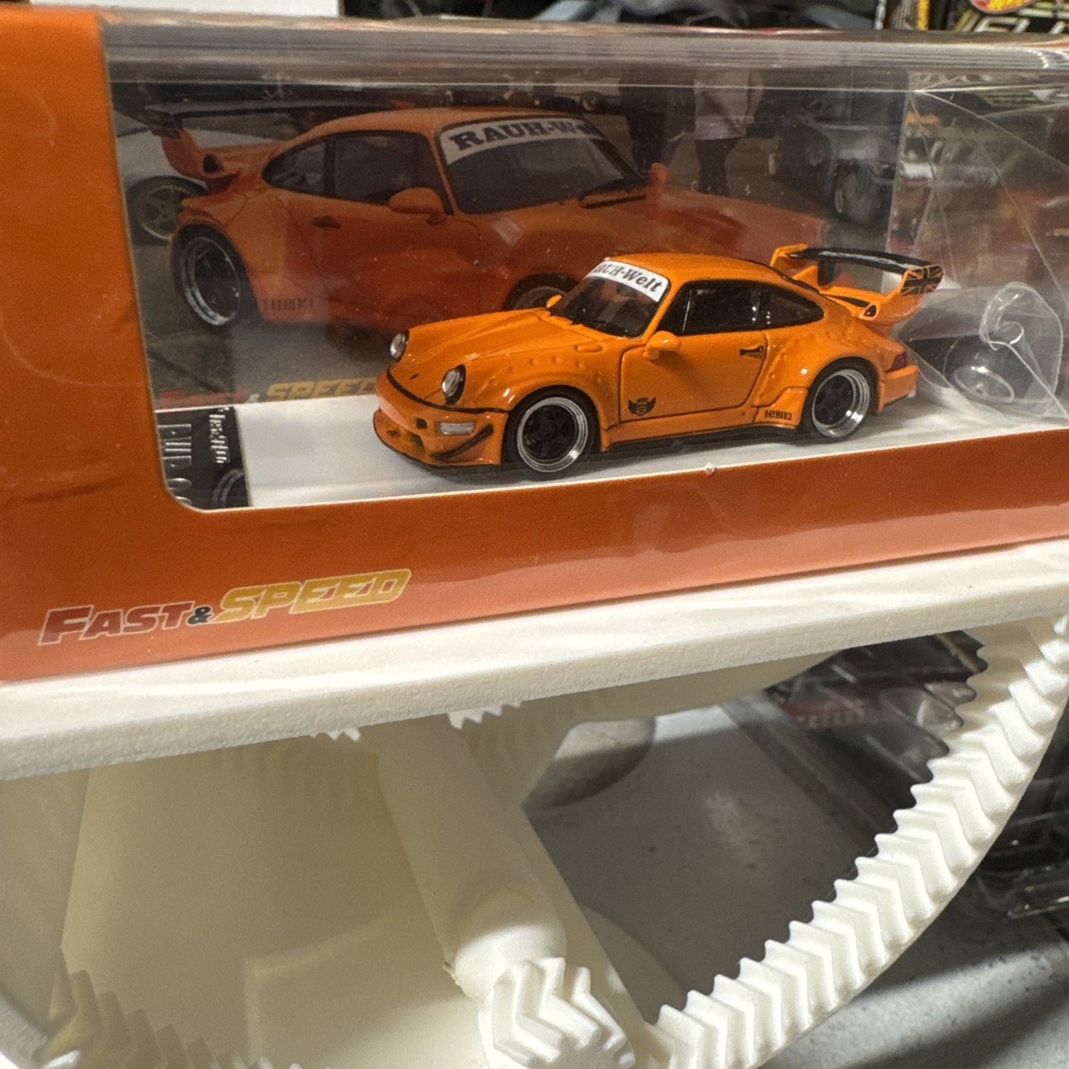 Fast Speed 1/64 Porsche RWB 964 Orange Diecast Car RAUH-WELT With