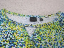 Rafaella Shirt Womens Small Petite Blue Green Abstract Print Split Neck Studded