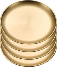 4PCS Stainless Steel Dinner Plates, Round Camping Plates, Unbreakable Metal