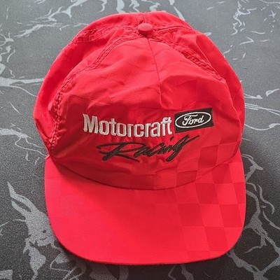 Vintage Ford Igloo Motorcraft Racing Red Adjustable Flat Brim Cap Hat, Checkered