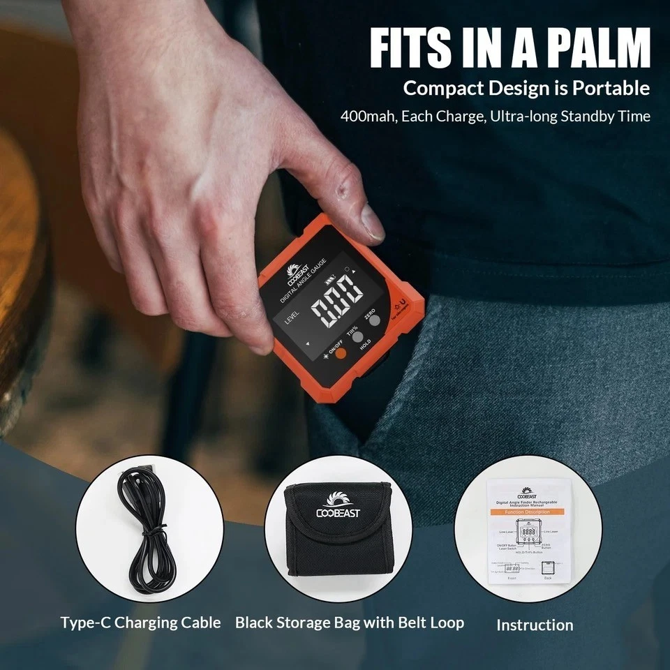 Digital Angle Finder Magnetic, Rechargeable Digital Angle Gauge, Mini Protractor - Image 3 of 4