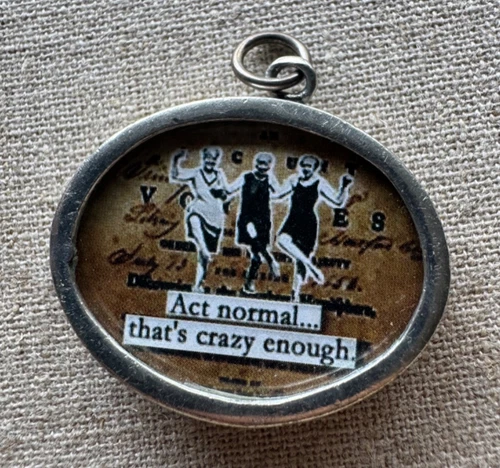 Pick Up Sticks Pewter Glass Pendant Art Charm Love Who You Are 1 1/4" EUC - product listing photo