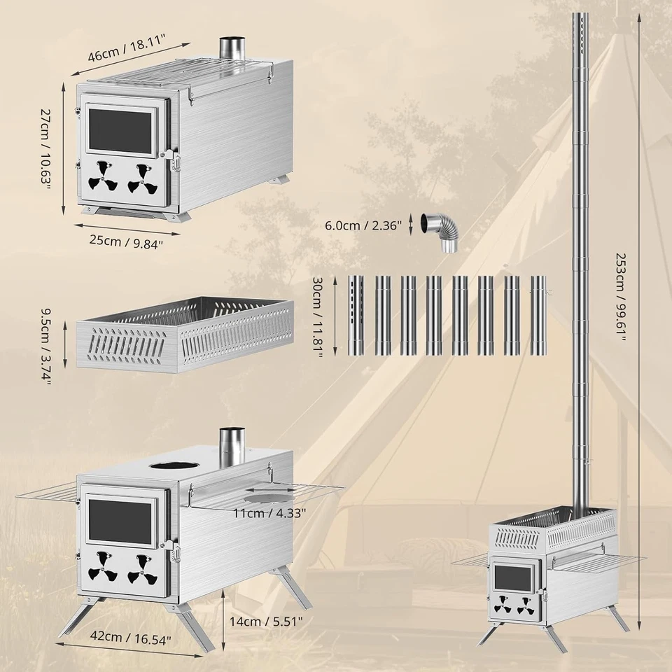 Begonia.K Saunaofen Sauna-Holzofen Klappholzkohle Brennholz Zelt Heizung Öfen - Bild 2 von 4