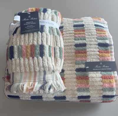 4 Brooks Brothers Mosaic Tiles 2 Bath 2 Hand Premium Turkish Towels Set of 4 NWT