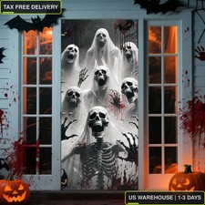 Halloween Door Cover, 79 35inch Scary Skeleton Zombie Halloween Door Decoratio