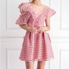 SELF PORTRAIT Lace Frill Mini Dress Pink Sz 8 NWT 600 168 