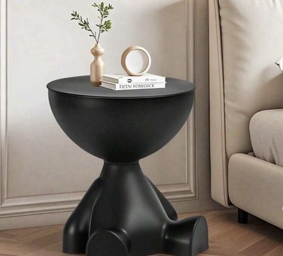 Modern Black Round Plastic Side Table Matte Finish Unique Base Living Room