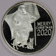2020 Merry Christmas Santa w/US Flag 1 oz .999 Fine Silver Round 111.45 per troy oz