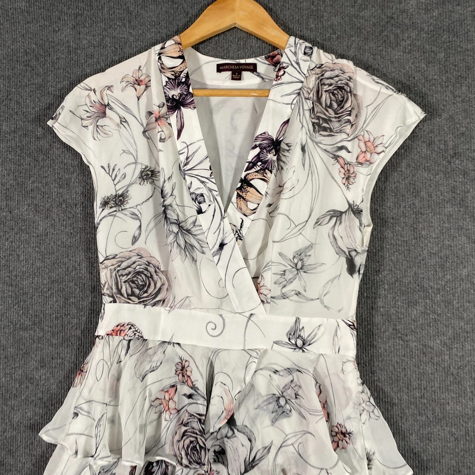 Marchesa Voyage Dress Womens 8 White A Line Tiered Evening Formal Cocktail I3 - image 2 of 4