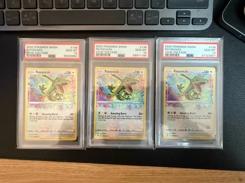 Pokémon TCG Rayquaza Card #138/185 Amazing Rare, Vivid Voltage PSA 10 * 3 Slabs