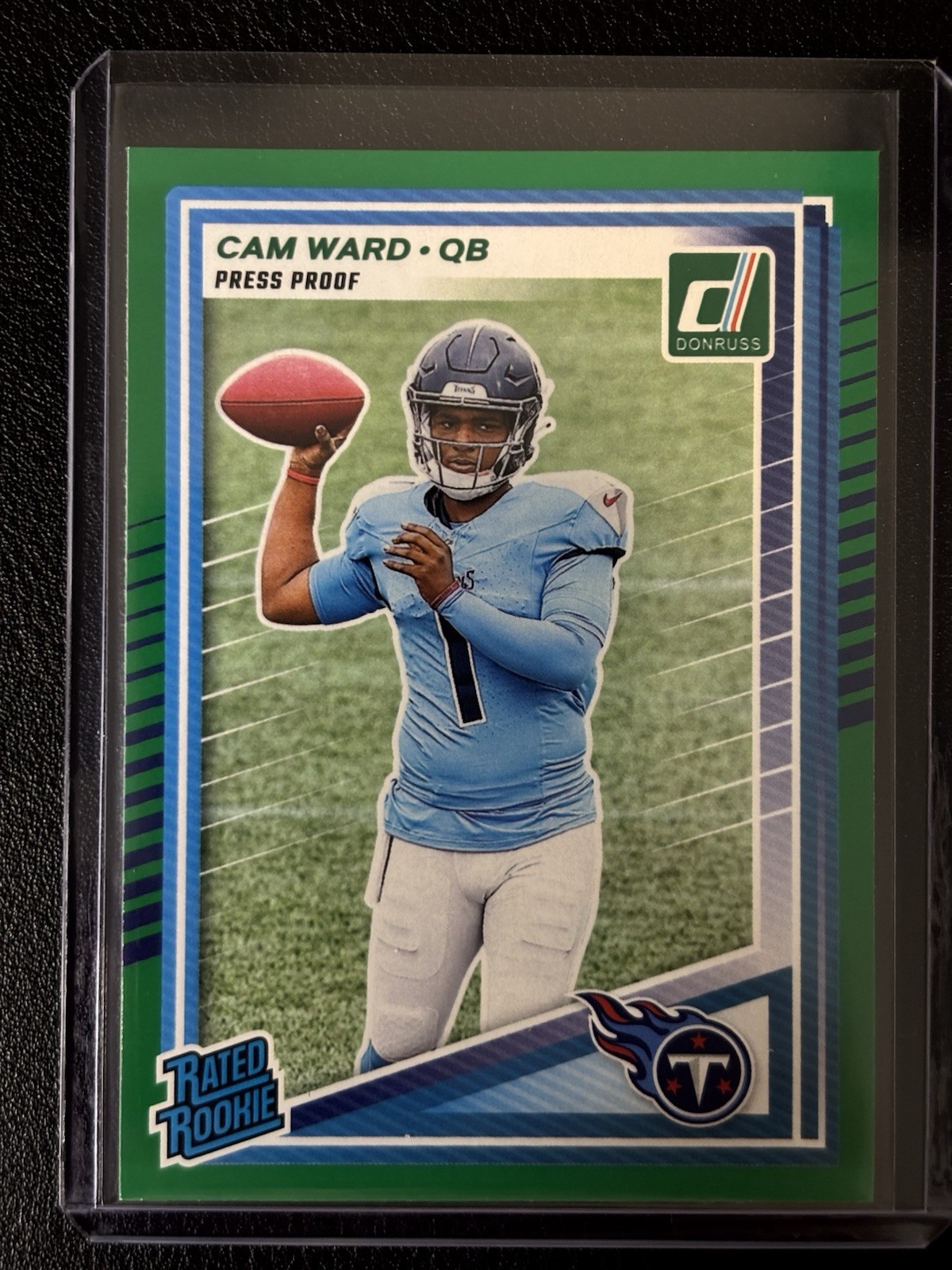 2025 Donruss Green Press Proof Rated Rookie Cam Ward RC #350 Tennessee Titans