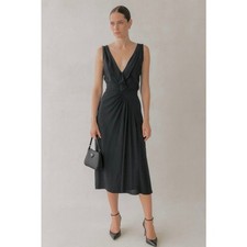 Prada Vintage 90s Y2K Black Sleeveless Ruched Draped Midi Cocktail Dress 44 US 8