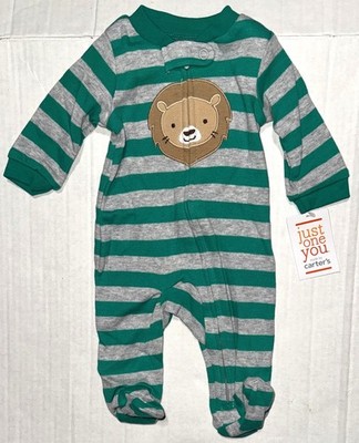 CARTERS Just One You sleeper gray/green stripes LION motif size NEWBORN
