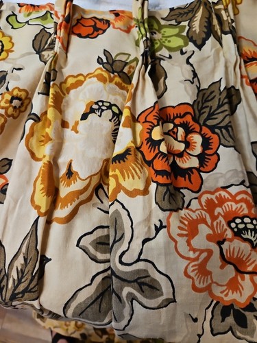 Vtg 61” Pr Panels MCM Pinch Pleat Drapes Curtains OrngGrnBrnBlkBeigYel *W/HOOKS* - Picture 10 of 24