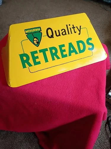 Mohawk Quality Retreads Tires Sign Vintage Gas Oil Sign Arrowhead Original