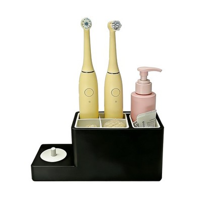 3D Printed Black Electric Toothbrush & Toothpaste Holder Organizer With Dividers