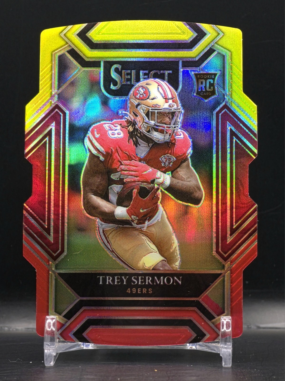 2021 Panini Select #268 Trey Sermon Red & Yellow Prizm Die-Cut RC