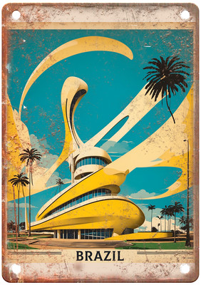 Museu Oscar Niemeyer Curitiba Brazil Retro Look Travel Poster Metal Sign T2823