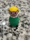 Vintage 80s Fisher-Price Little People Blonde Hair Girl Green Top Lace Neckline