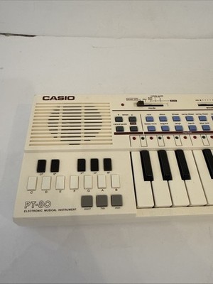 Vtg Casio PT-80 Mini Synth Electronic Keyboard With Rom Pack RO