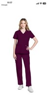 Cherokee Workwear Wine Scrub Set XXS NWT Nursing Medical Uniform V-Neck