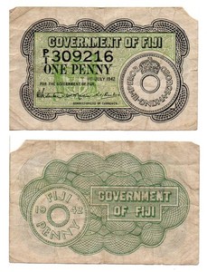 FIJI 1 Penny (WWII - 01-01-1942) P-47, Very Fine