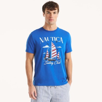 Nautica Big & Tall Blue Sailing Club Graphic S/S T-Shirt Size 3XLT, XXXLT