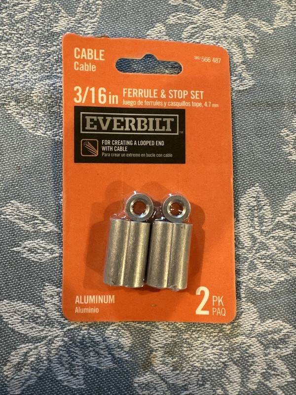 2-pack Everbilt Cable Wire Rope Clip 1/8in 3.1mm Aluminum Ferrule & Stop Set NEW