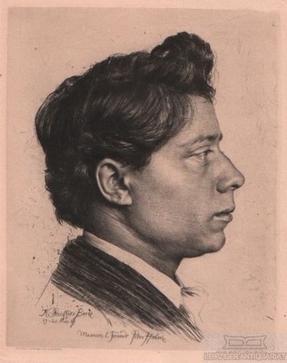 Etching: portrait of the artist Peter Halm, Stauffer-Bern, Karl. art graphics
