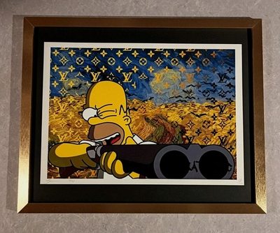 #ad #ad DEATH NYC ltd ed signed FRAMED pop art print 45x32cm Homer Simpson shotgun $249.99