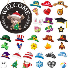 35 Pcs Christmas Interchangeable Highland Cow Welcome Sign Highland Cow Seasonal