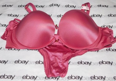 NEW Victoria's Secret Very Sexy Push-Up Bra Peony Satin 40C & Cheeky Set XL VS