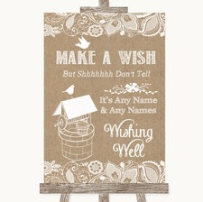 Burlap & Lace Wishing Well Message Personalised Wedding Sign