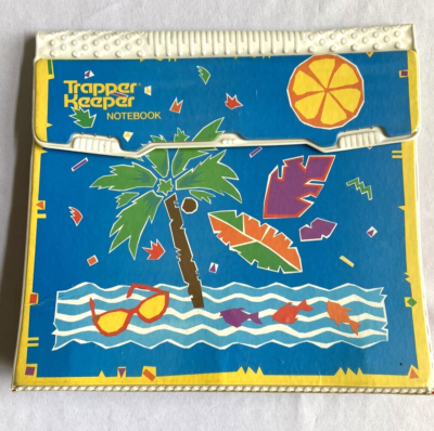 メモ帳　はっぴぃRing Ring Tropical　夏・ハッピー学園生徒手帳 Mead Vintage 90s Trapper Keeper Blue Sky Beach Palm Tree Notebook