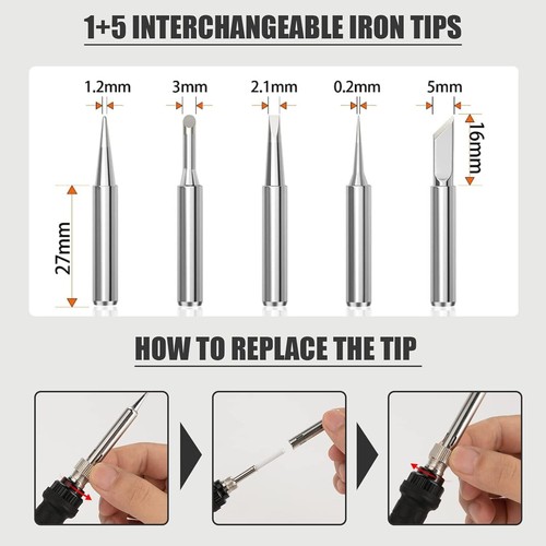 60W Portable Soldering Iron Kit with 5 Interchangeable Tips - Adjustable Temp - Picture 8 of 8