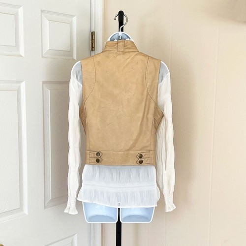 Blanc Noir Asymmetrical zip-up faux leather vest, Biker Jacket, Tan Women Size L - Picture 8 of 14