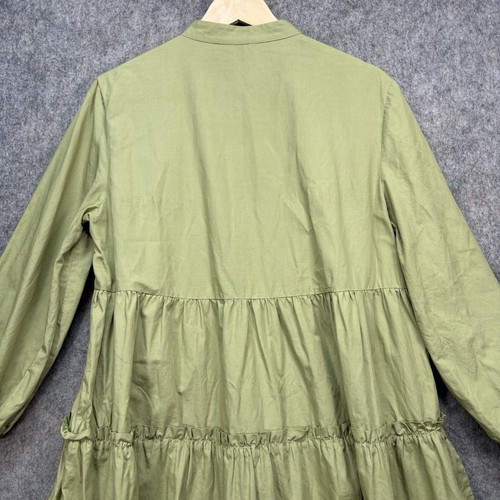 Poetry Dress Uk 12 Olive Green Linen Blend Long Sleeve Midi Tiered Lagenlook - Picture 10 of 13
