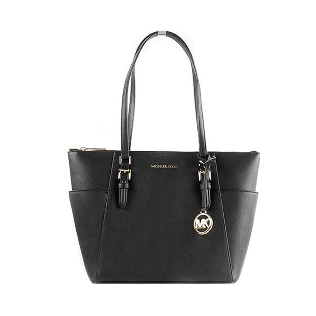 Michael Kors Charlotte Saffiano Leather Large Top Zip Tote - Black