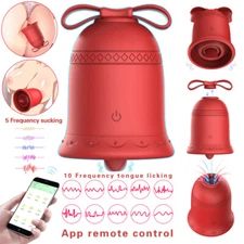 Women Wireless APP Control Tongue Licking Sucking Oral Clit Bell Rose Sex Toys