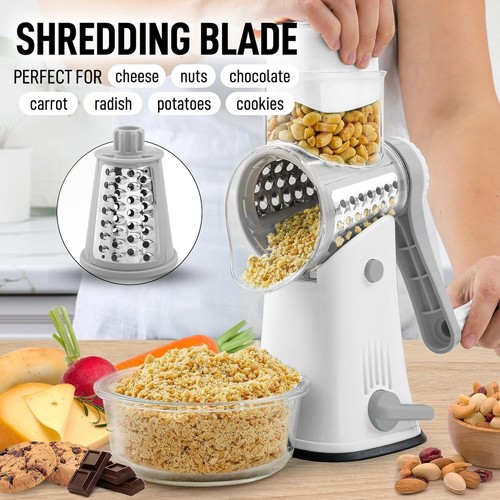 5-in-1 Rotary Cheese Grater with Handle – Manual Hand Crank Cheese Shredder Chz - Picture 9 of 10