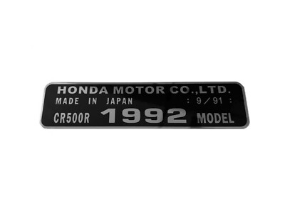 Honda CR500R 1992 Model Non-OEM, Replace Frame Decal Plate. All Years Available