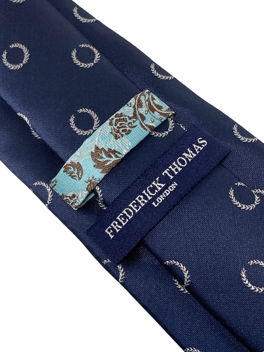 Cravate Homme Designer Frederick Thomas - Bleu Marine Motif Citrouille - Neuf Avec étiquettes
