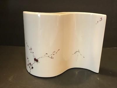 Vtg Mid Century Baatz Pottery Art Vase S Shape Wave Signed Cherry Blossom