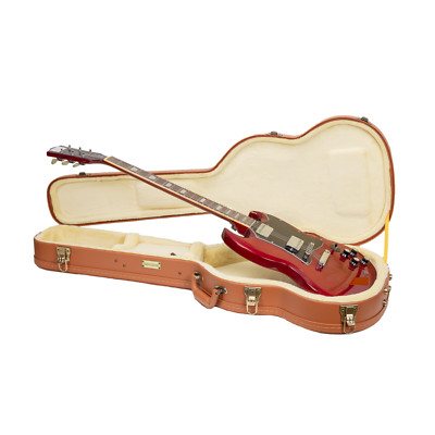 Crossrock Relief Series-Premium Wooden Case for SG Electric Guitars-Redwood