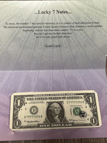 Lucky serial number 1999 1 dollar bill six 7's 77777370 BEP MISCUT UNCIRCULATED - Picture 3 of 15