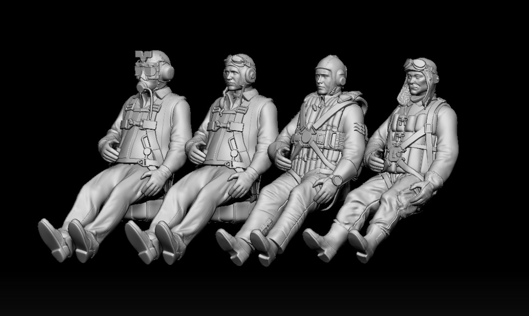 1/35 Scale Ww2 Four country pilots 4 Soldiers Resin Figures Model Kits Toy