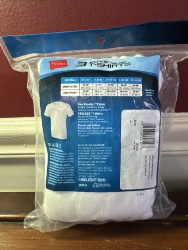 Hanes 3pk Boys Tagless White T-Shirts - Size: M (10-12) New In Package - Picture 3 of 5