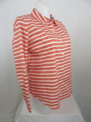 Susan Graver Size 2 Orange Striped Stretch Cotton Long Sleeve Button Front Shirt
